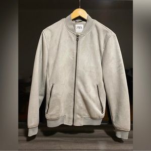 Zara suede bomber jacket size S silver/gray